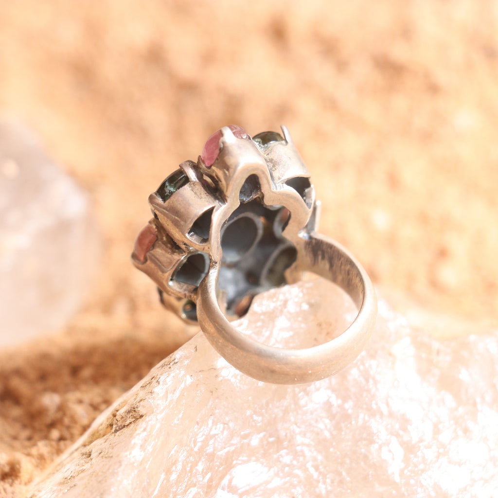 SILVER RING STUDDED WITH TOURMALINES