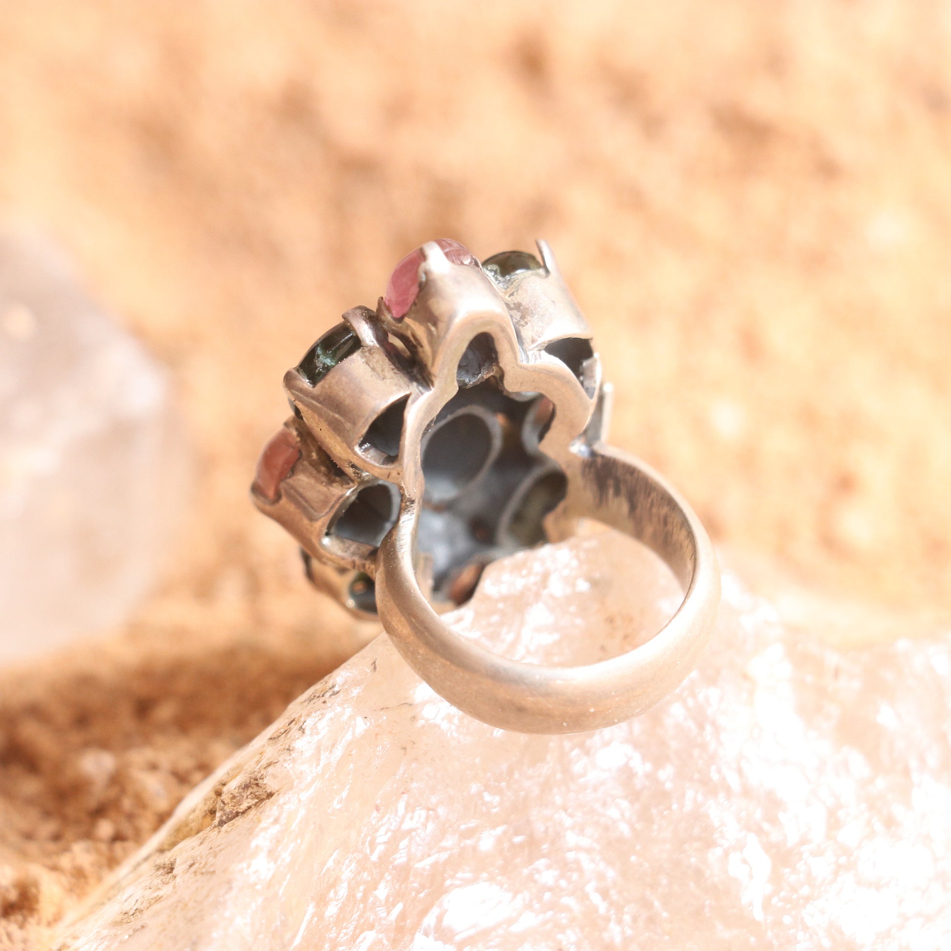 SILVER RING STUDDED WITH TOURMALINES