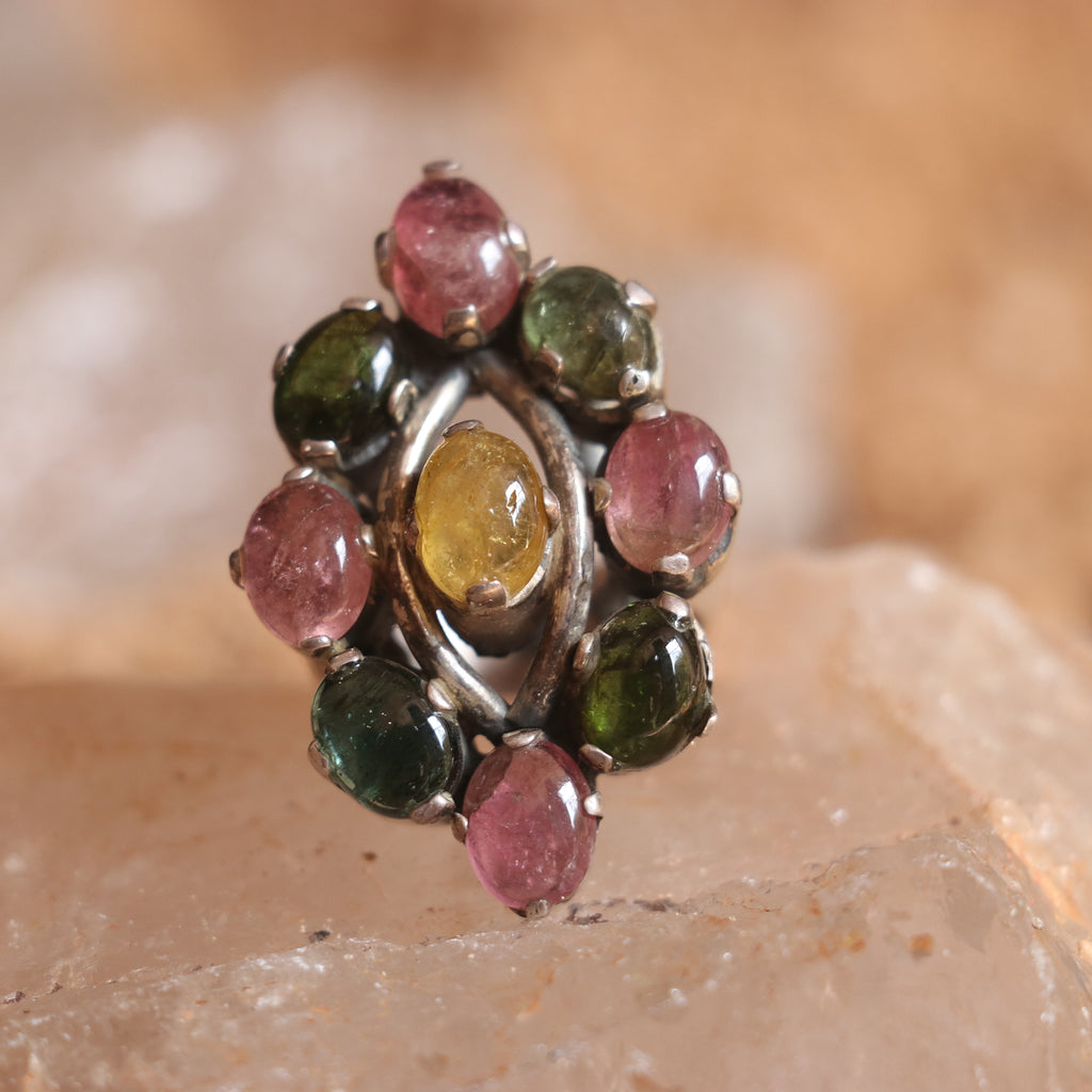 SILVER RING STUDDED WITH TOURMALINES