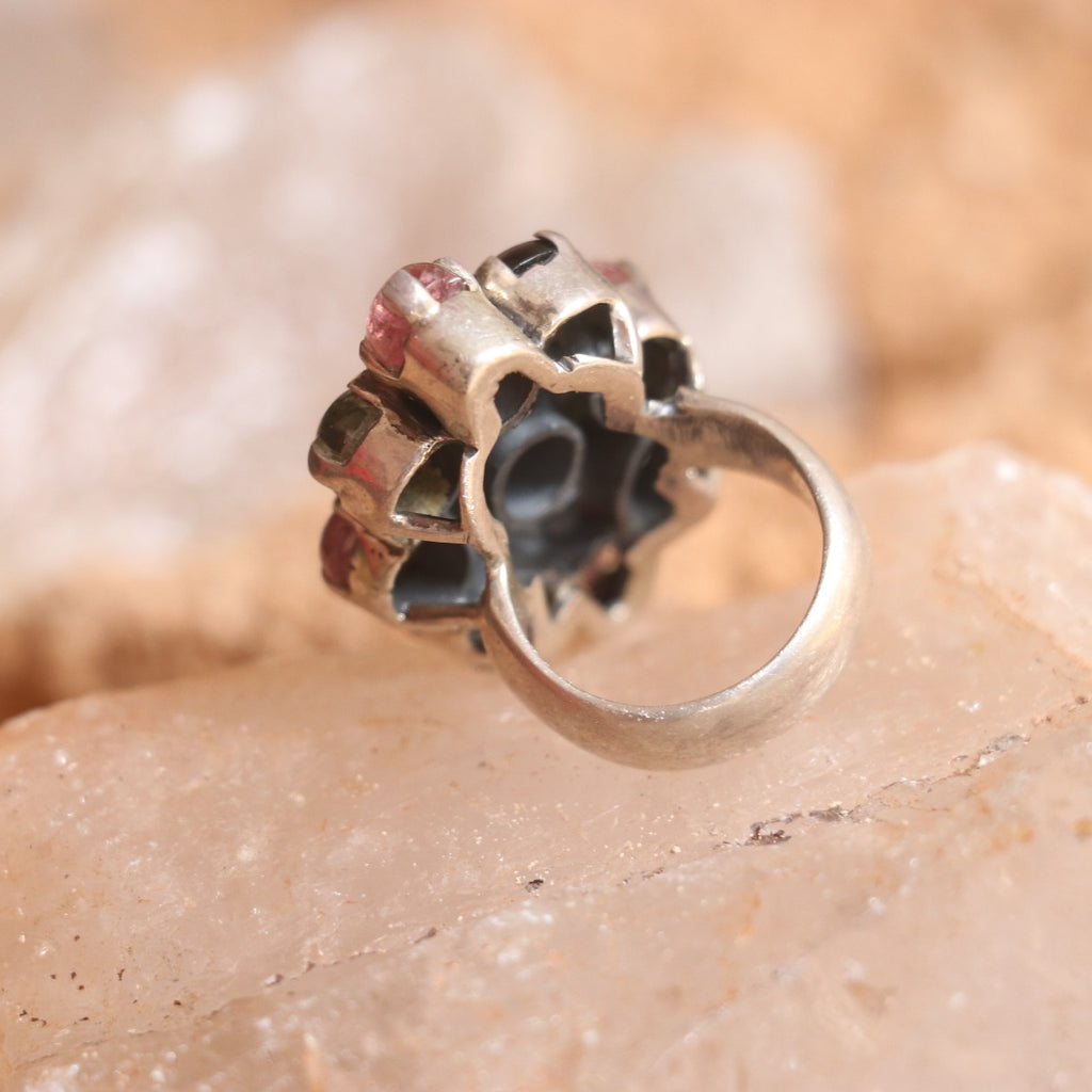 SILVER RING STUDDED WITH TOURMALINES