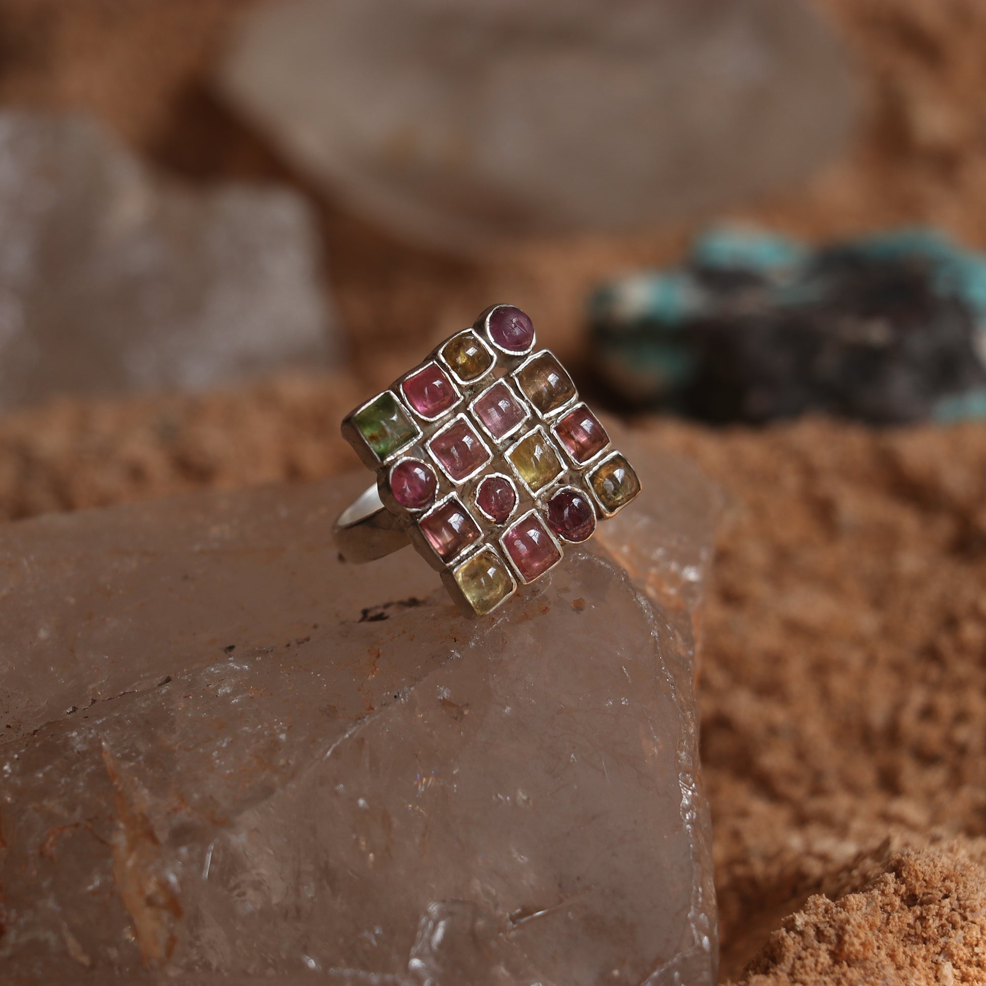 TOURMALINE STUDDED SILVER RING