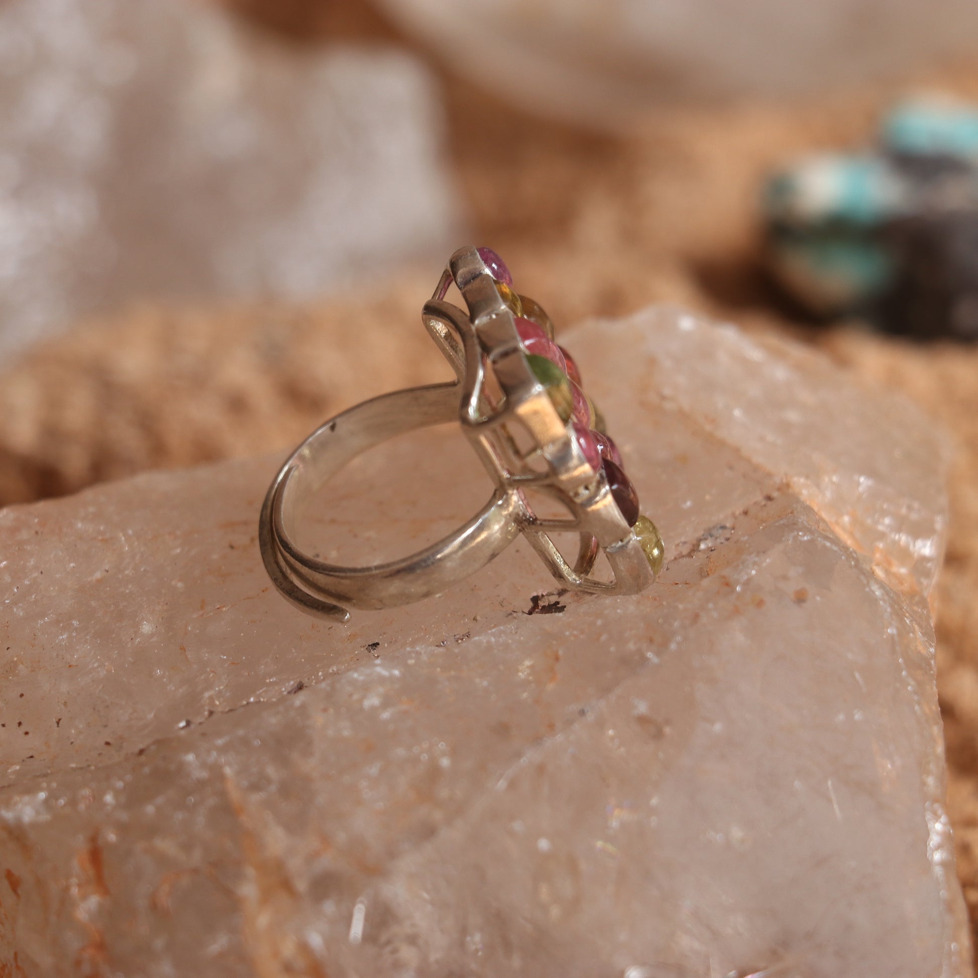 TOURMALINE STUDDED SILVER RING