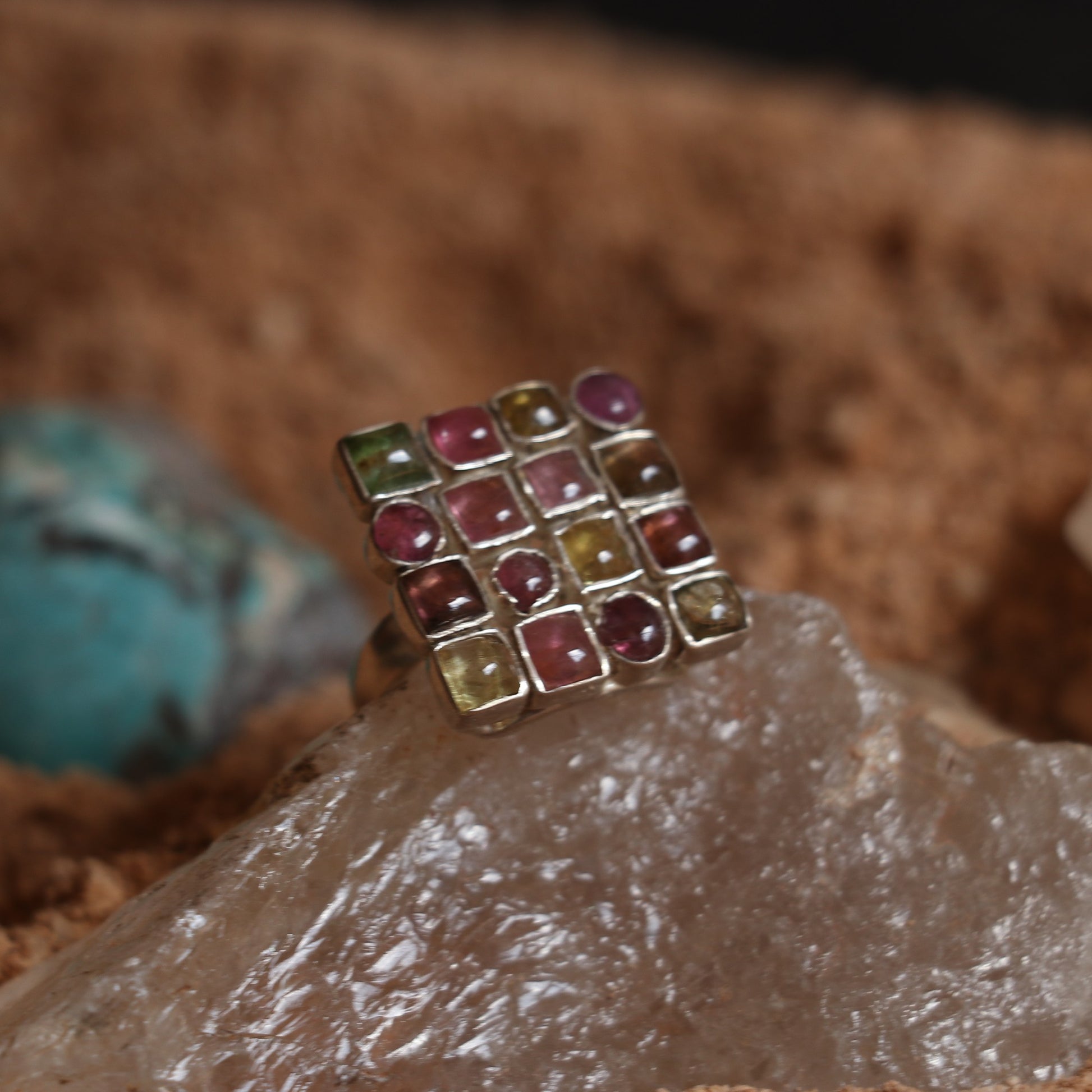 TOURMALINE STUDDED SILVER RING