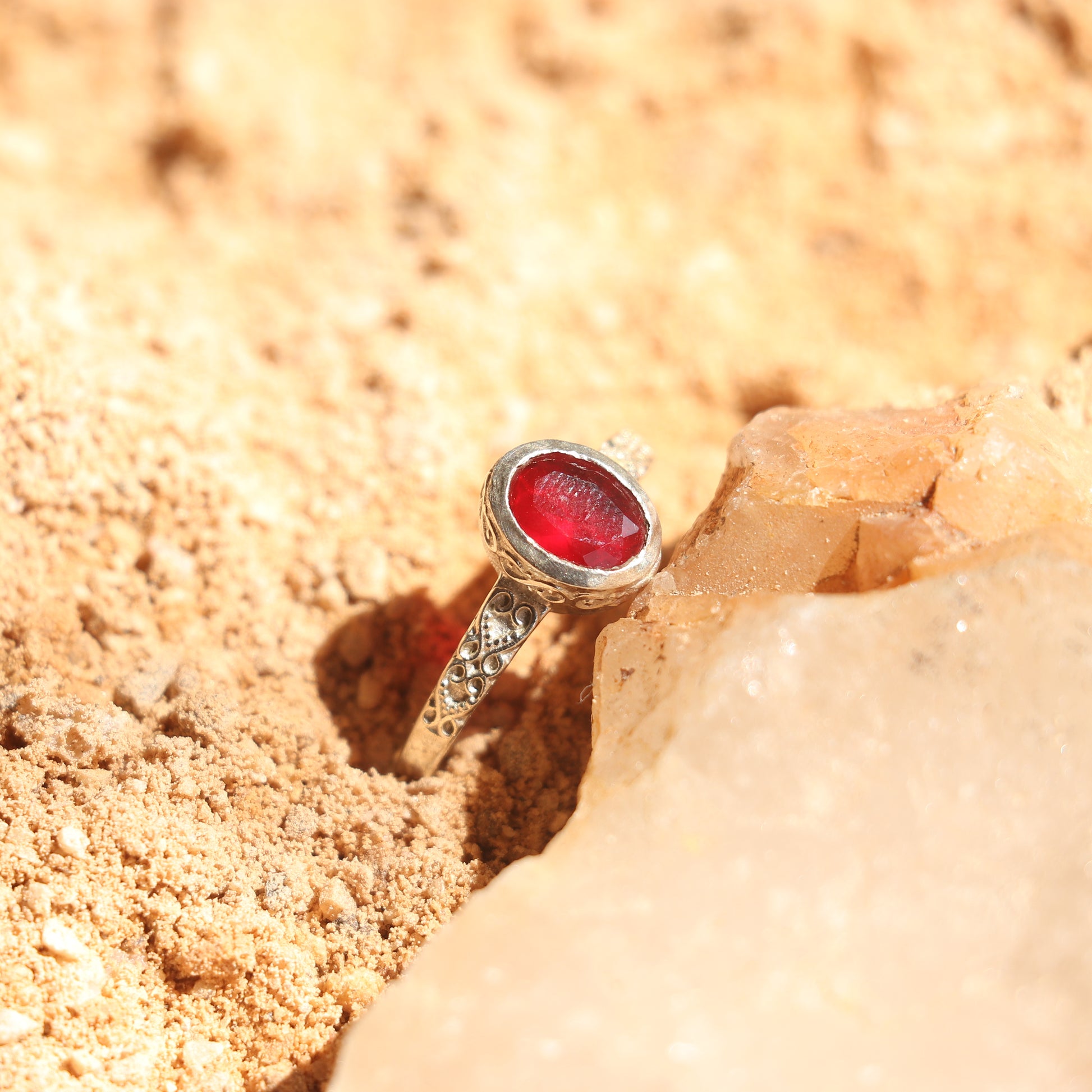 SILVER RING STUDDED WITH BANGKOK RUBY