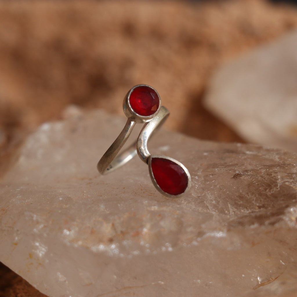 Silver Open Ring With Rubies
