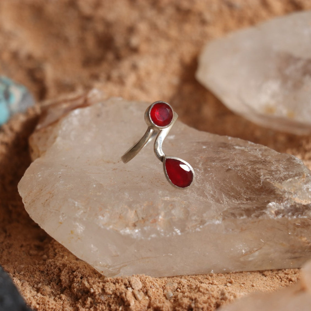 SILVER OPEN RING WITH RUBIES