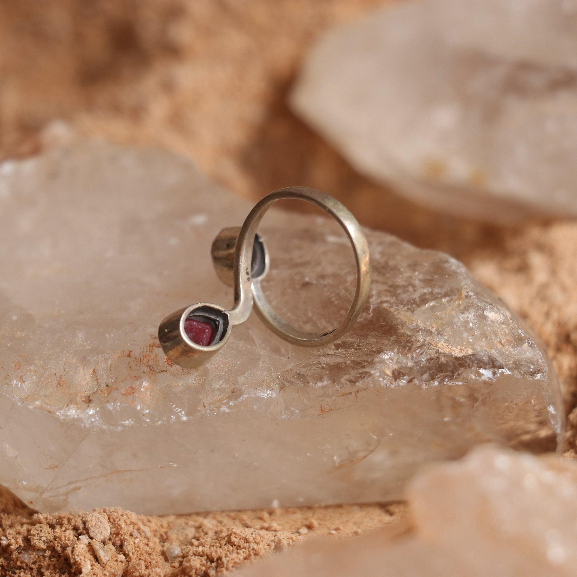 Silver Open Ring With Rubies