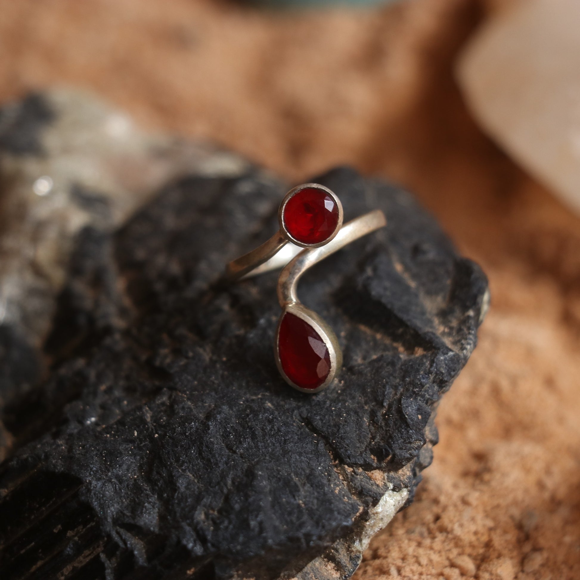 Silver Open Ring With Rubies