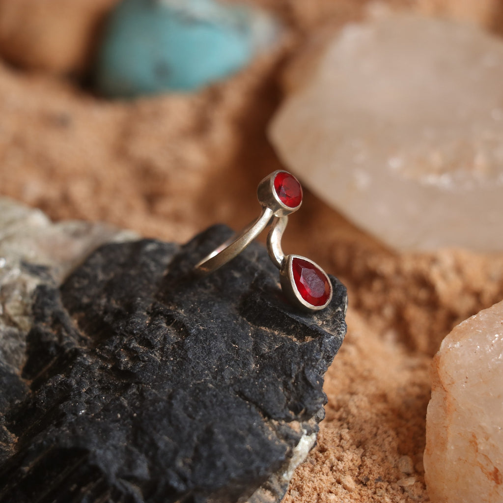 Silver Open Ring With Rubies