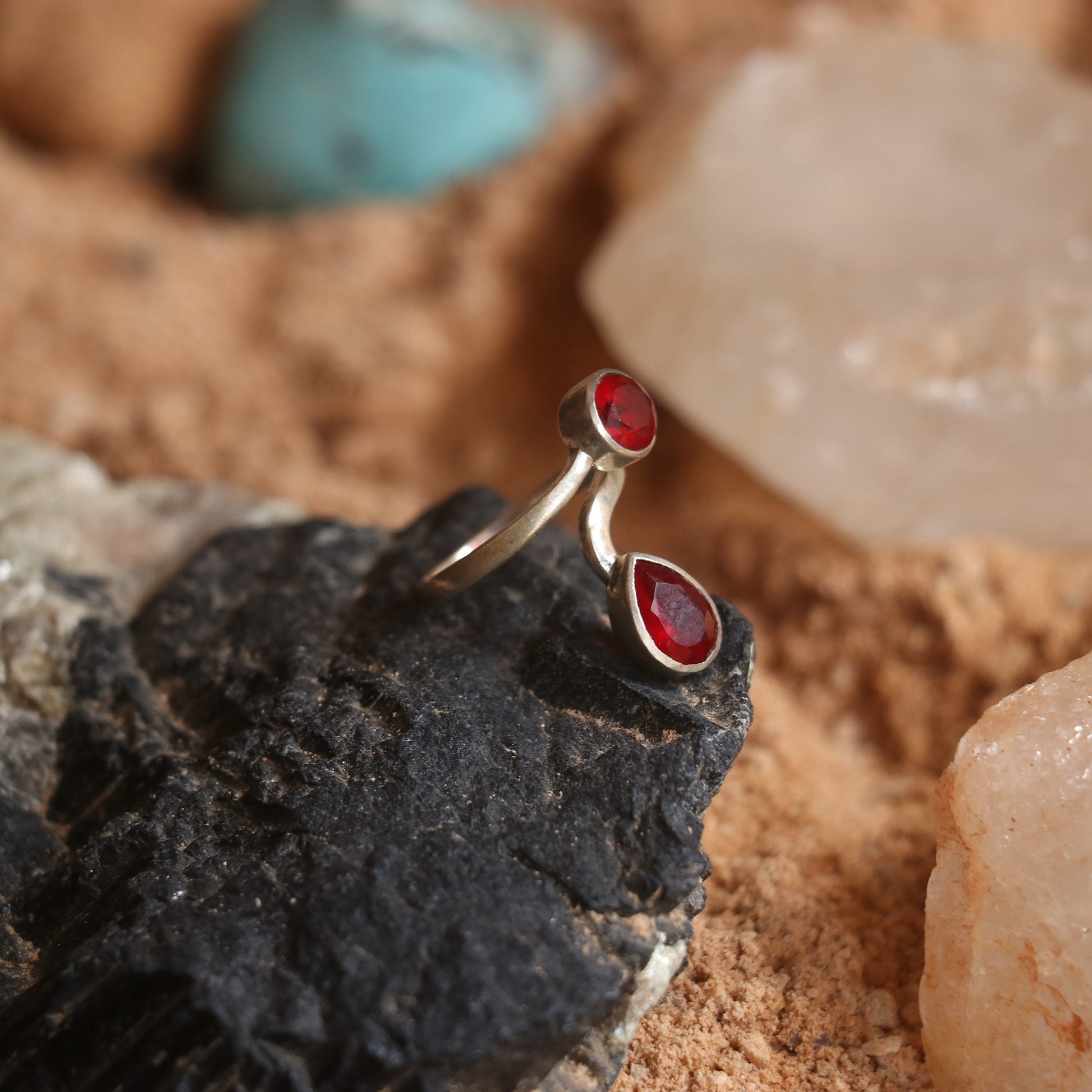 Silver Open Ring With Rubies