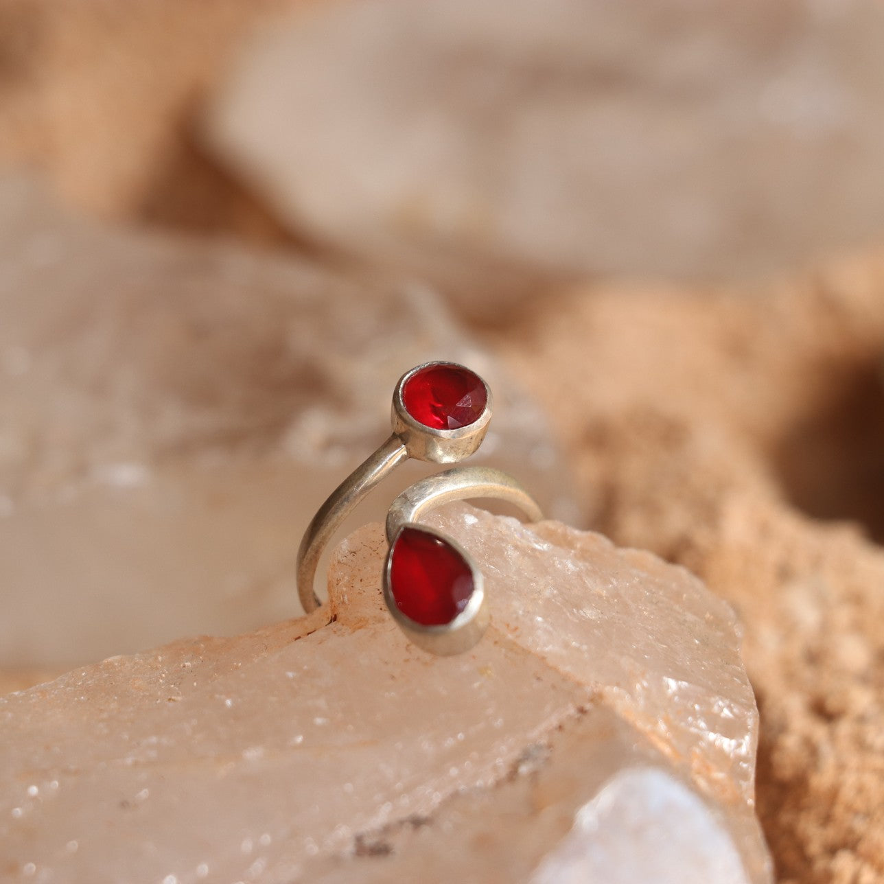 SILVER OPEN RING WITH RUBIES