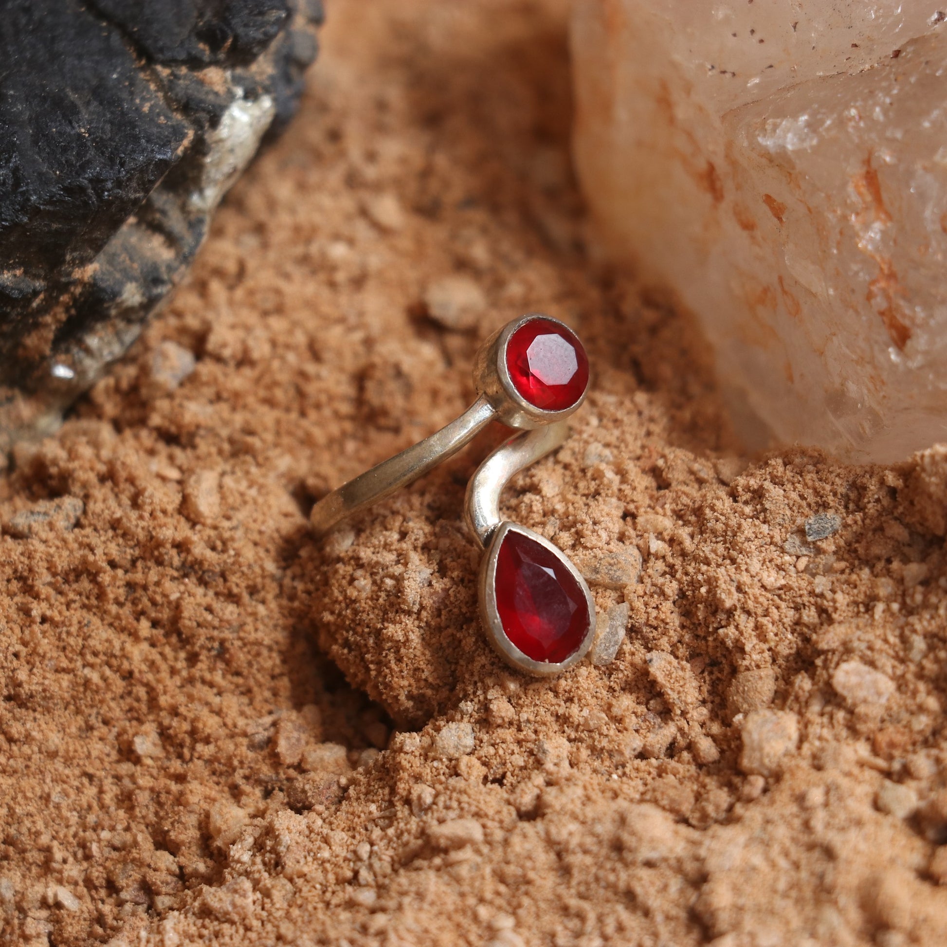 Silver Open Ring With Rubies