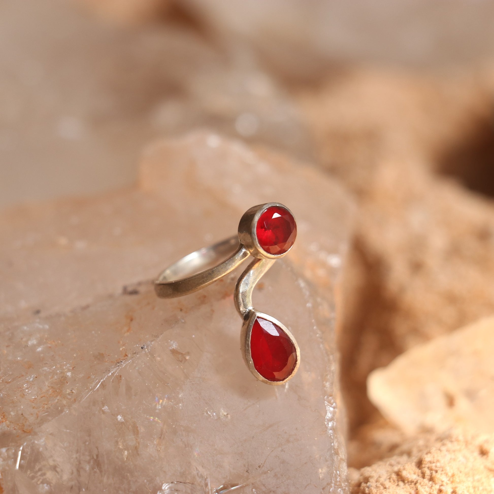 Silver Open Ring With Rubies