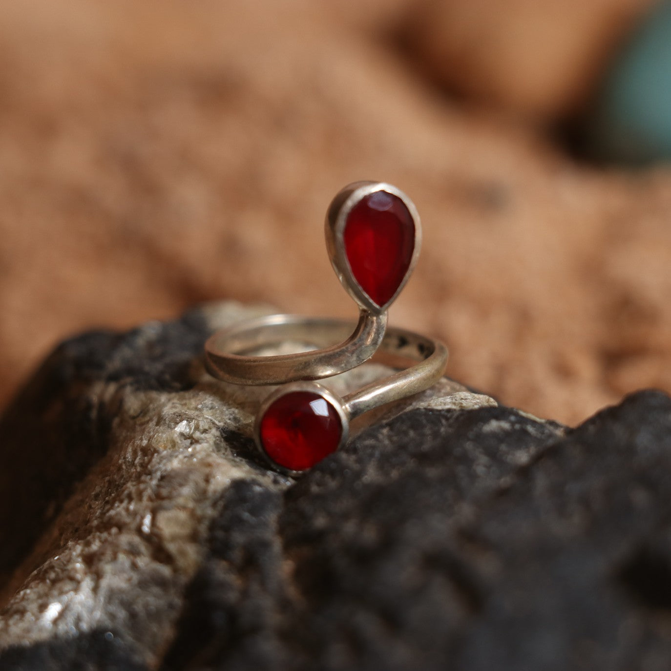 SILVER OPEN RING WITH RUBIES