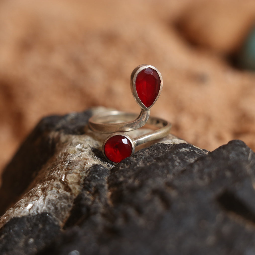 Silver Open Ring With Rubies