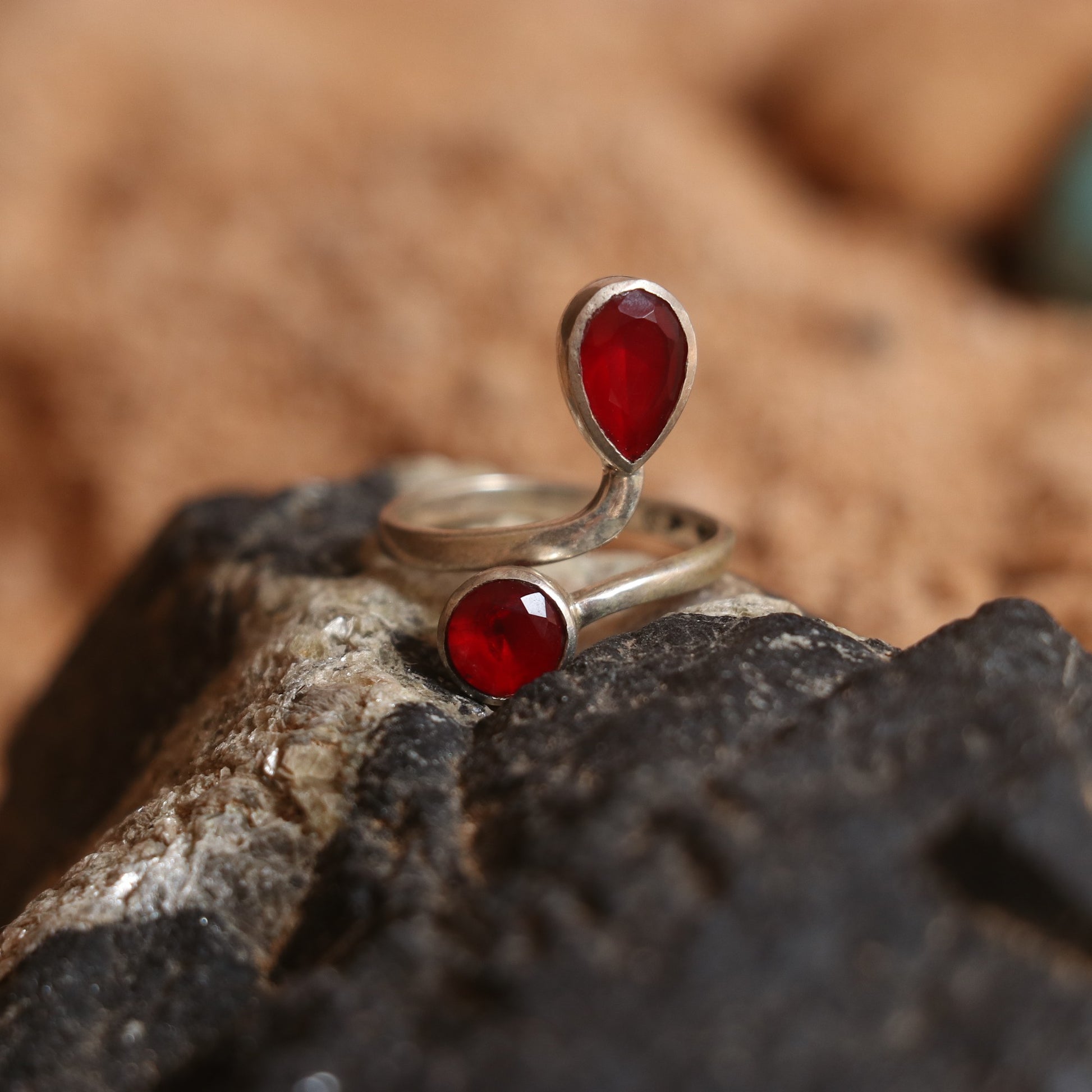 Silver Open Ring With Rubies