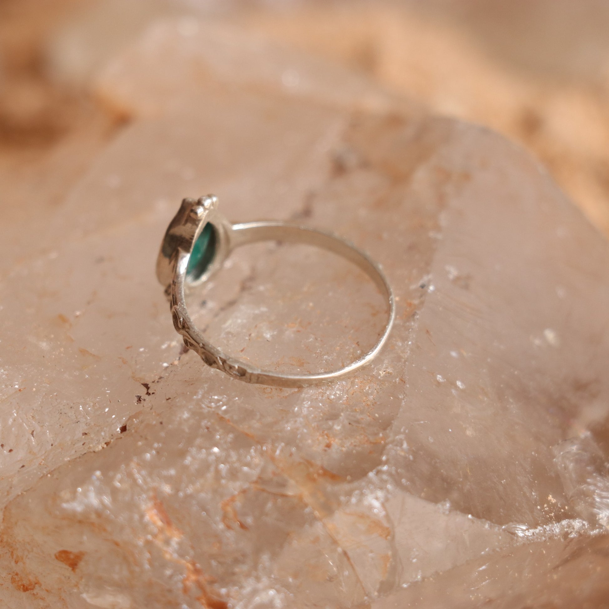 Silver Ring Studded With Teardrop Indian Emerald