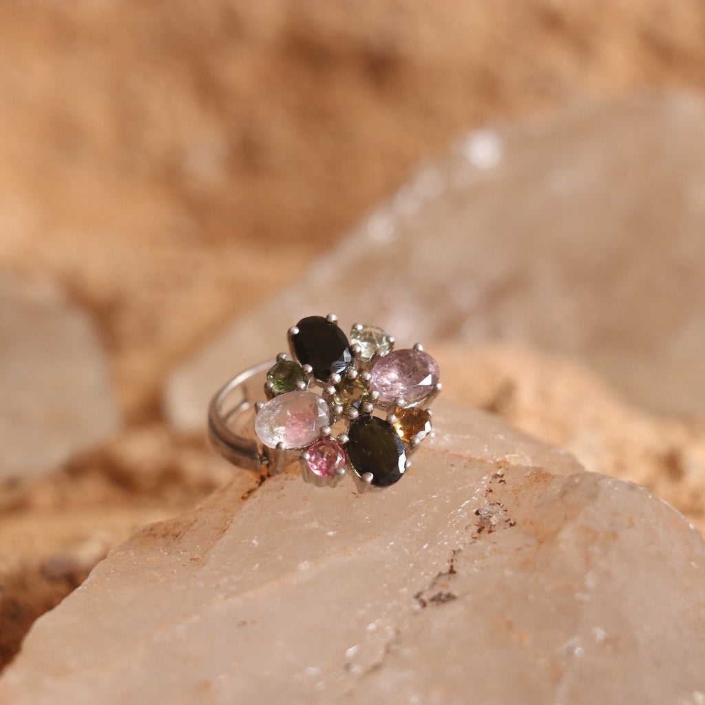 SILVER RING WITH MULTICOLOURED TOURMALINES
