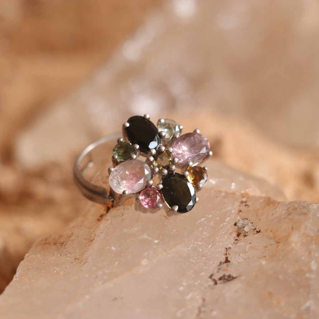 SILVER RING WITH MULTICOLOURED TOURMALINES