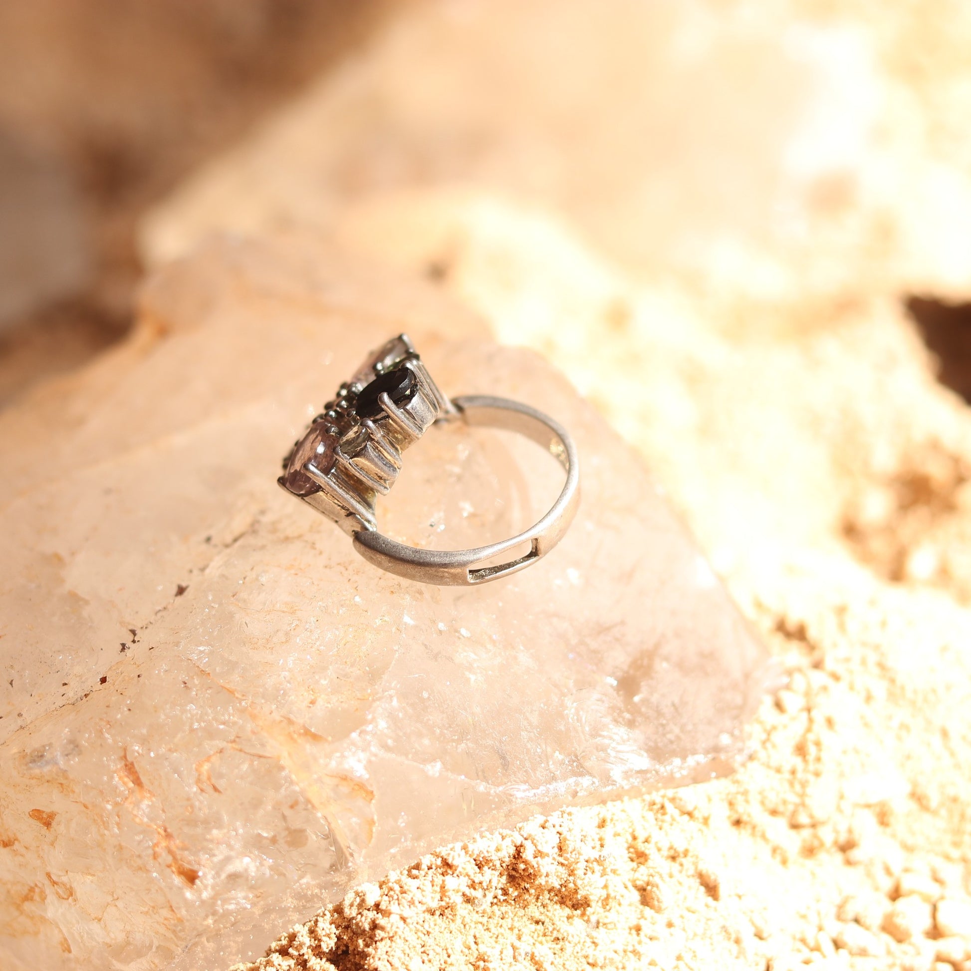 Silver Ring with Multicolored Tourmaline Designed in a Unique Foldable Mechanism