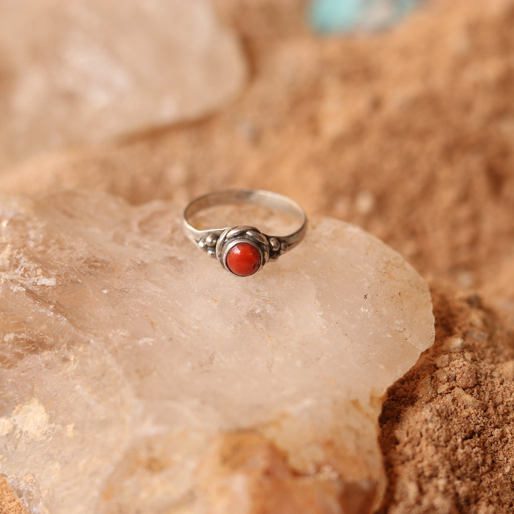 SILVER RING STUDDED WITH CORAL
