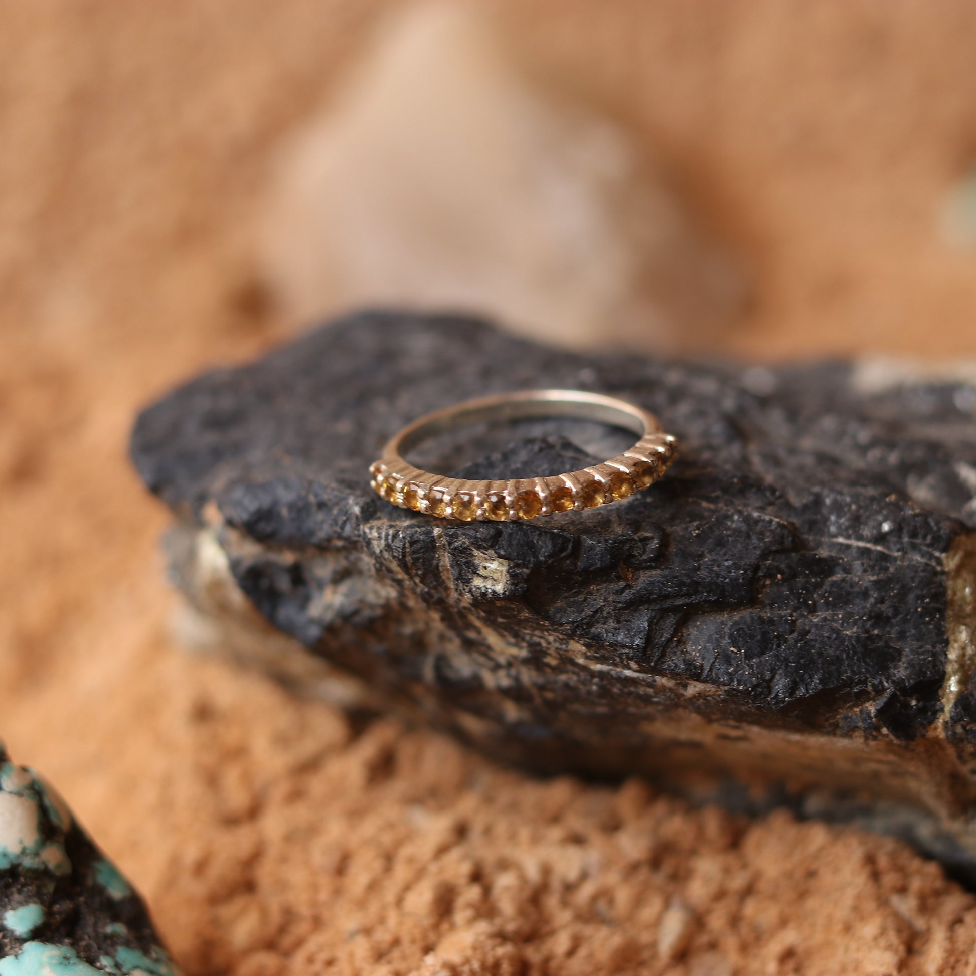 SILVER BAND STUDDED WITH YELLOW TOPAZ
