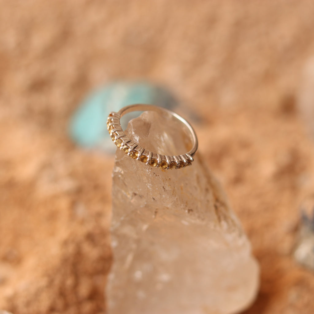 SILVER BAND STUDDED WITH YELLOW TOPAZ