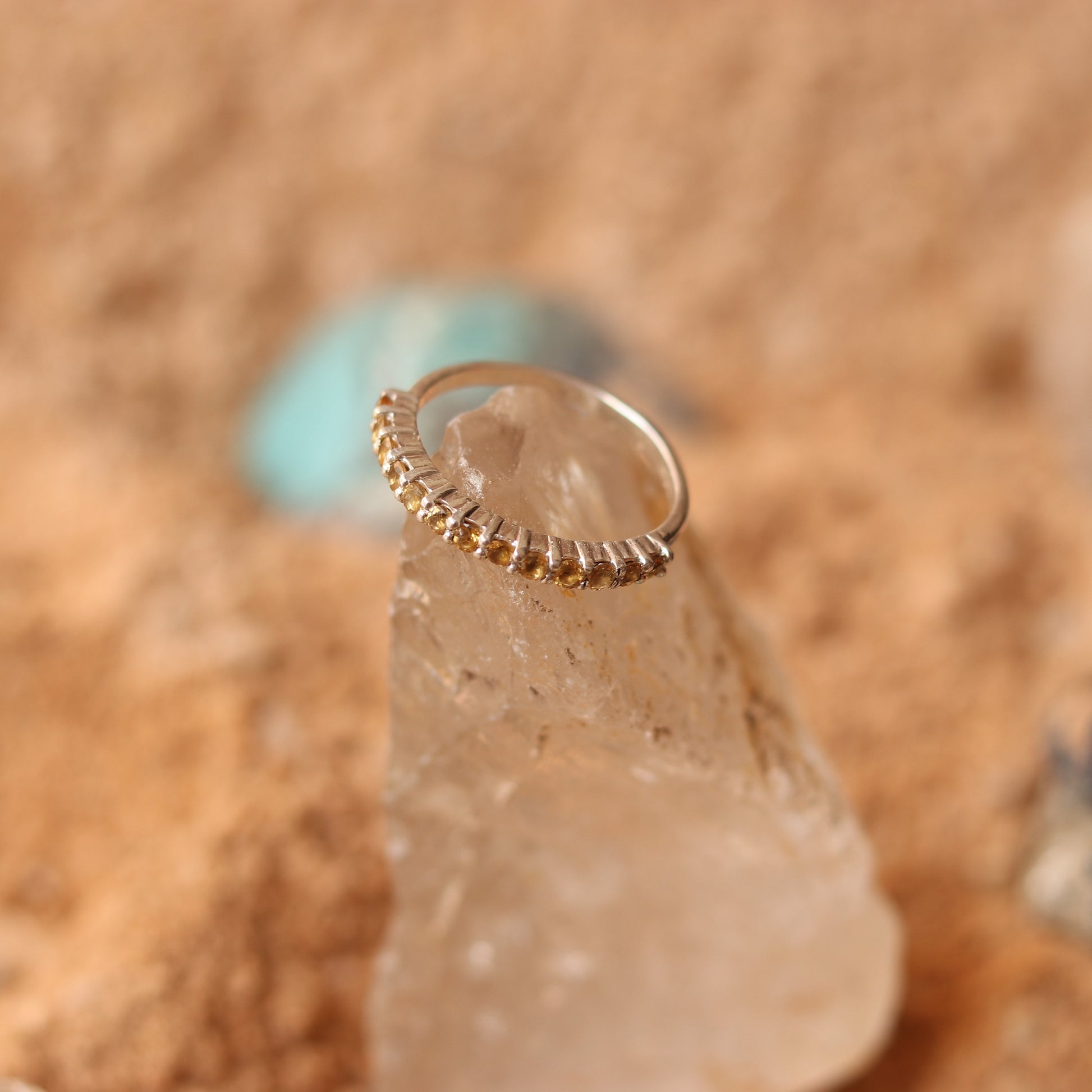 SILVER BAND STUDDED WITH YELLOW TOPAZ