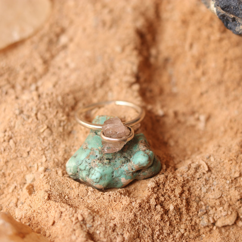 SILVER BAND WITH IRREGULAR PINK CRYSTAL