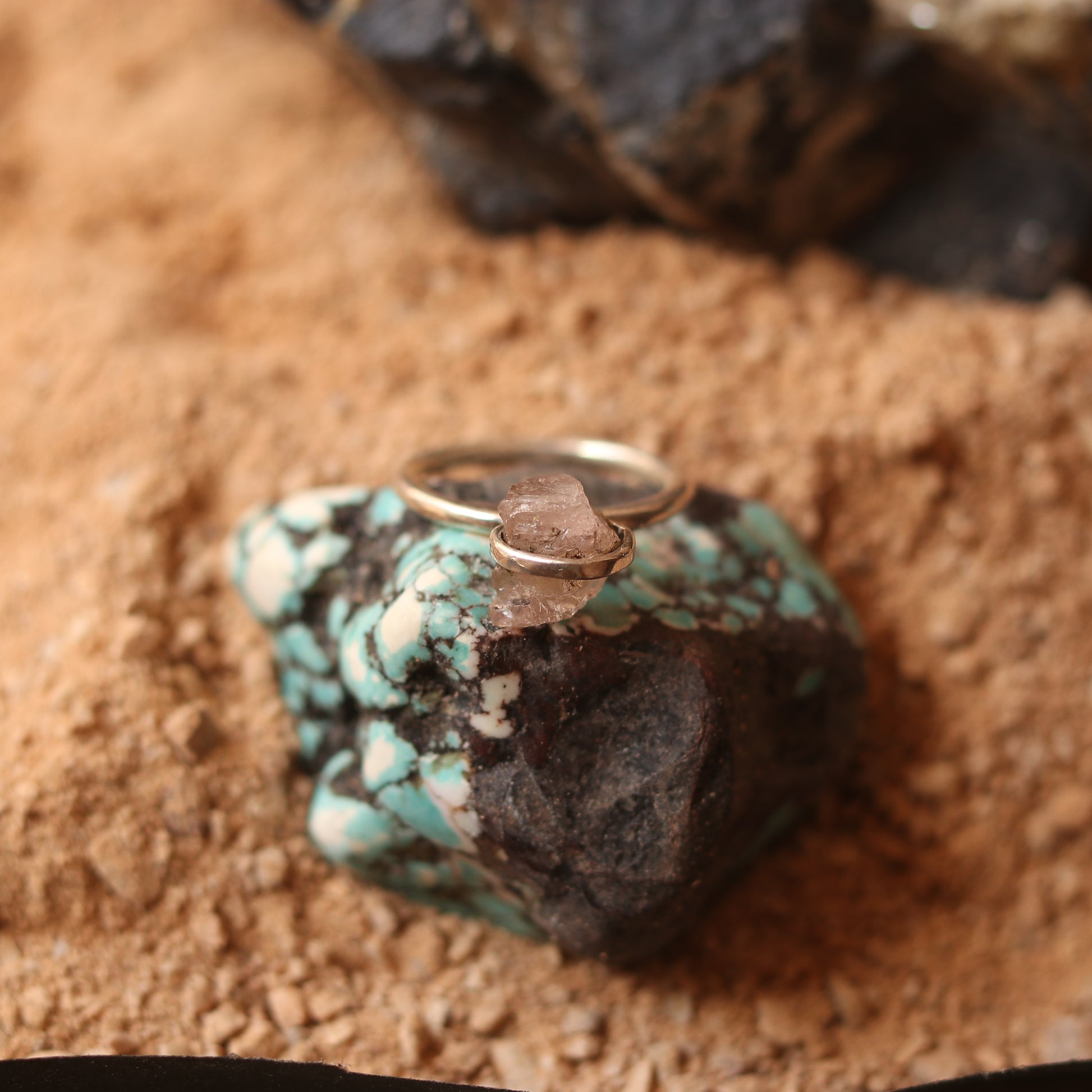 SILVER BAND WITH IRREGULAR PINK CRYSTAL