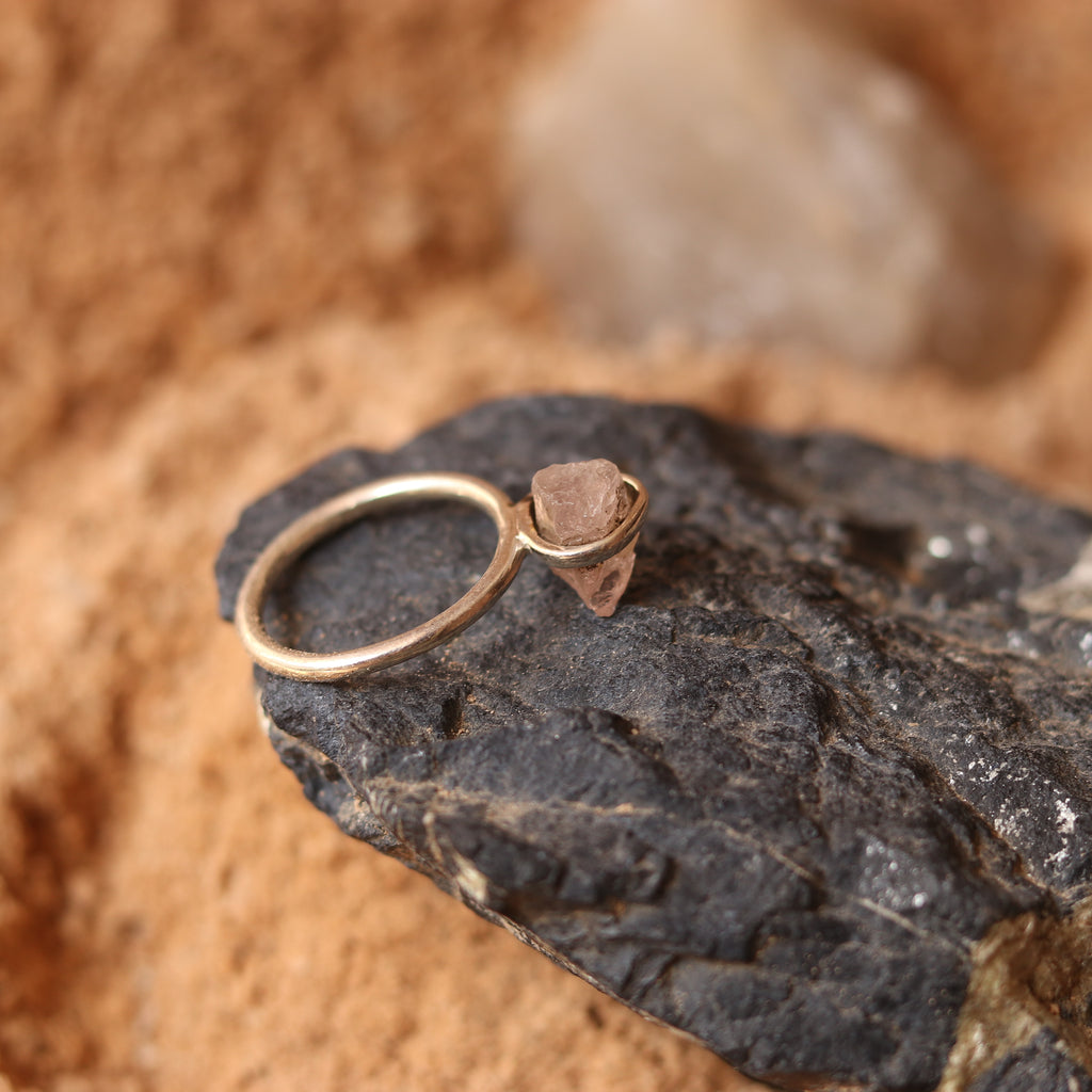 SILVER BAND WITH IRREGULAR PINK CRYSTAL