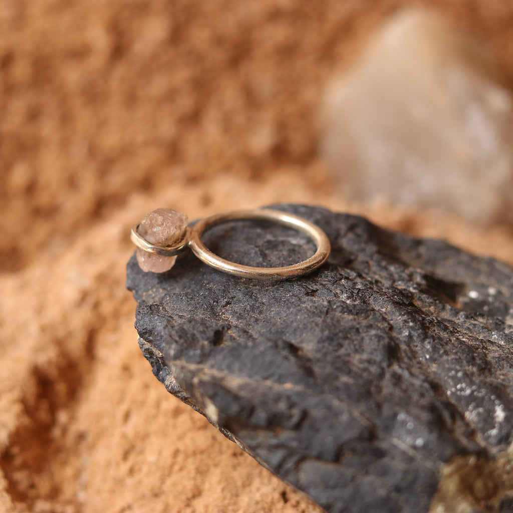 SILVER BAND WITH IRREGULAR PINK CRYSTAL