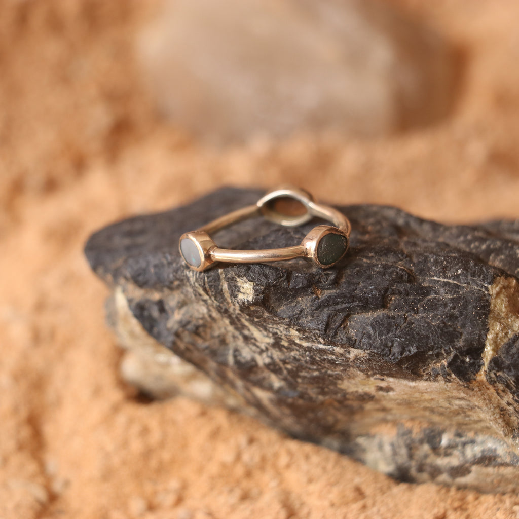 SILVER RING STUDDED WITH AUSTRALIAN BLUE OPAL
