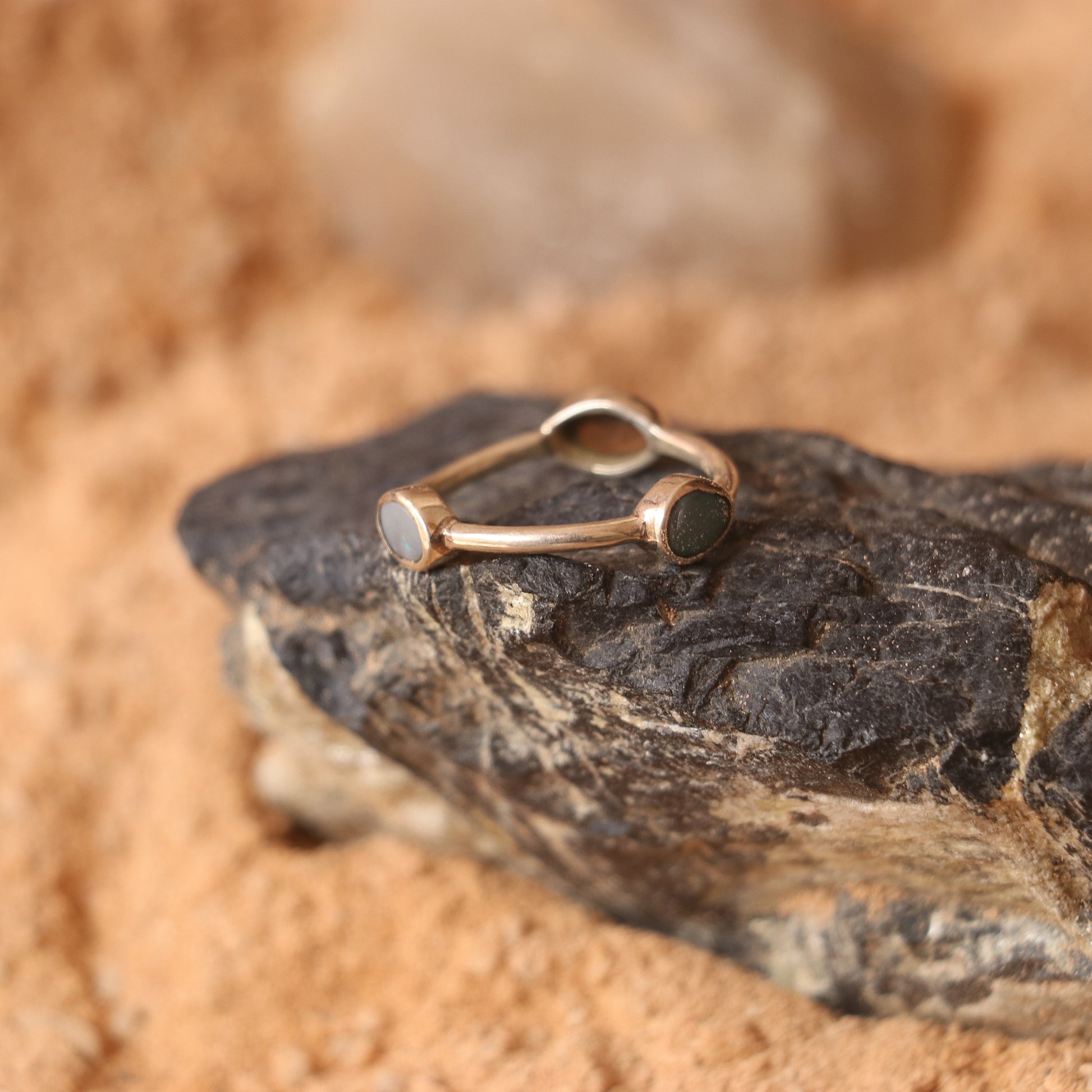 SILVER RING STUDDED WITH AUSTRALIAN BLUE OPAL