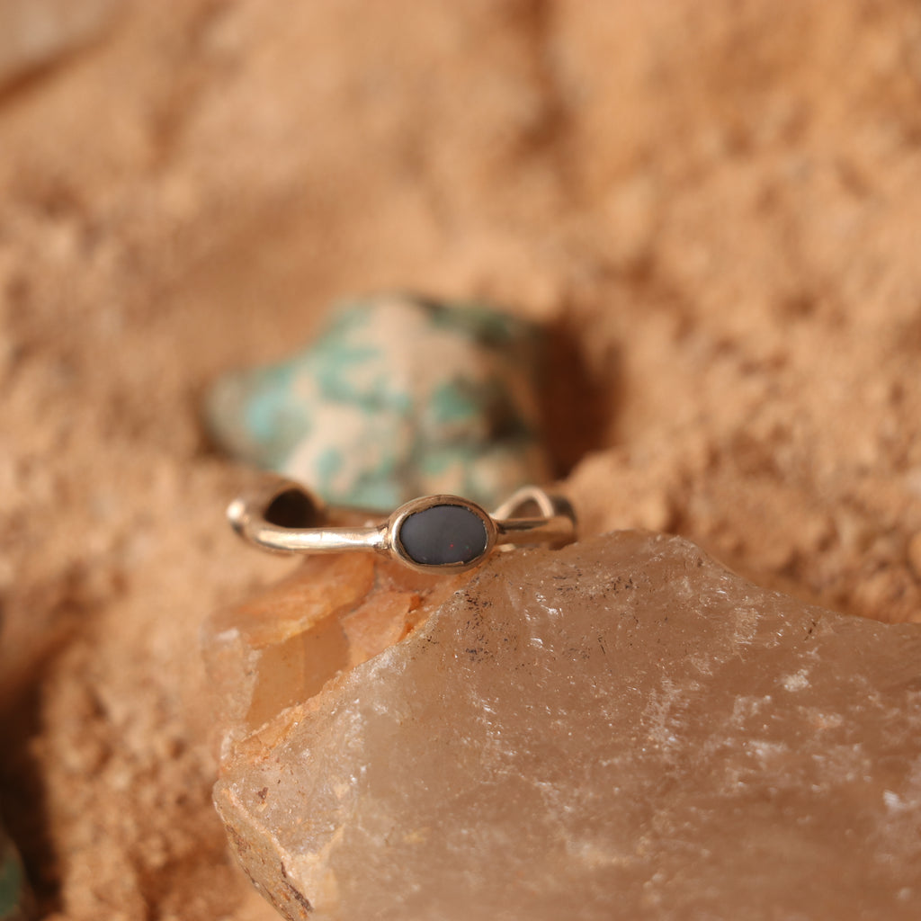 SILVER RING STUDDED WITH AUSTRALIAN BLUE OPAL