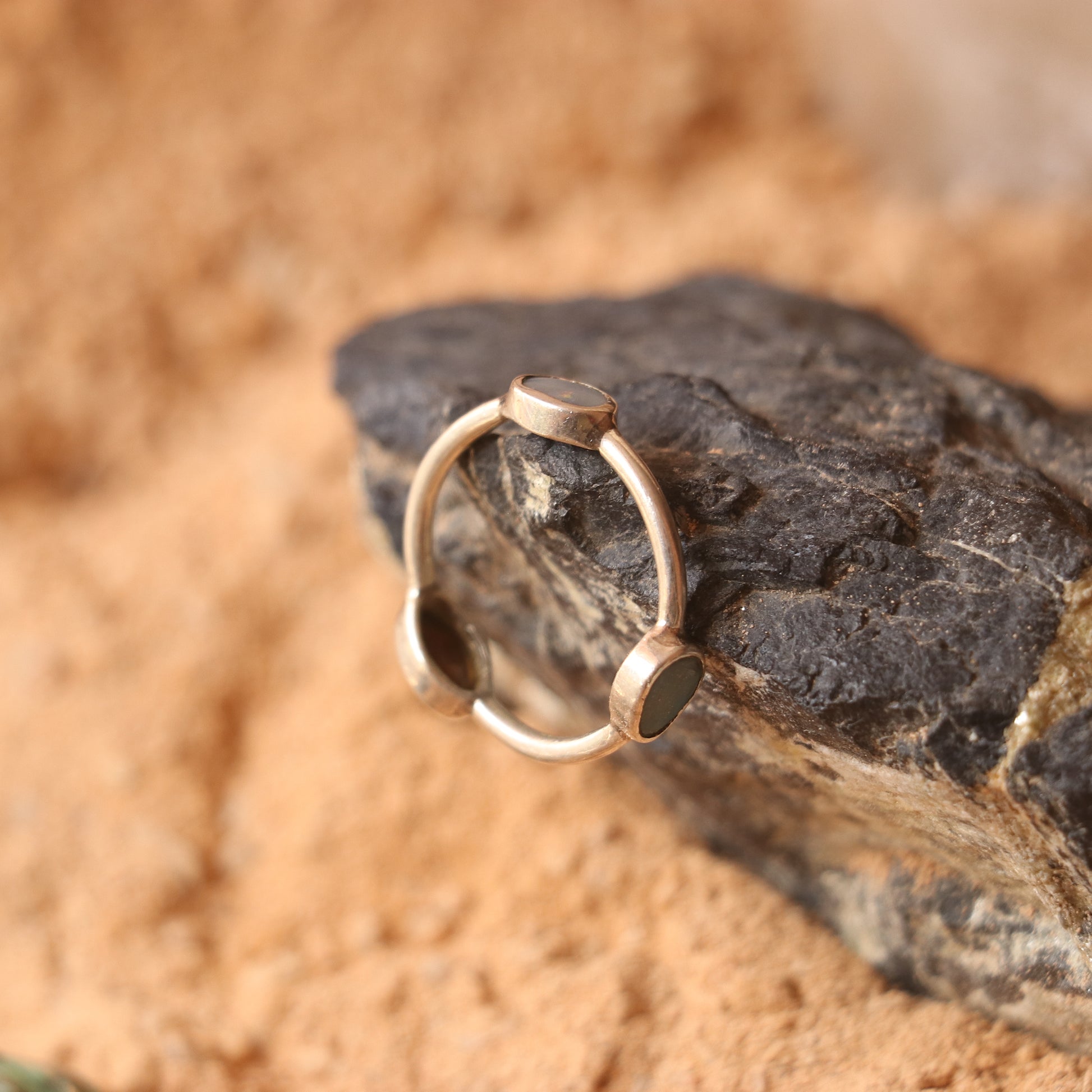 SILVER RING STUDDED WITH AUSTRALIAN BLUE OPAL