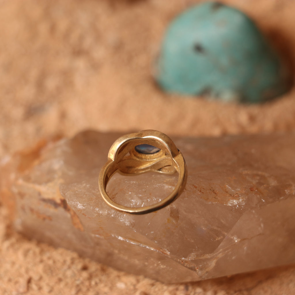 SILVER RING IN GOLD PLATING AND ENAMELED WORK WITH TANZANITE