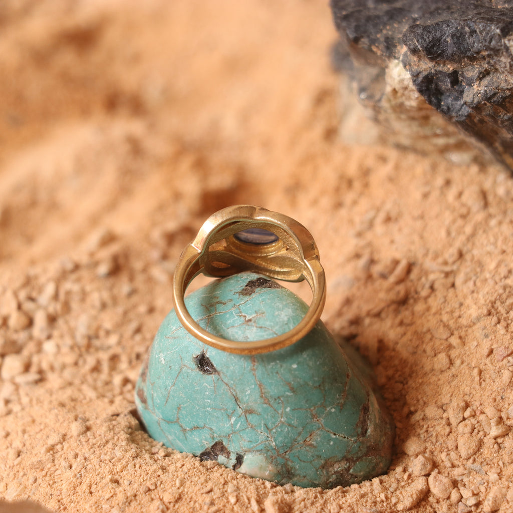 SILVER RING IN GOLD PLATING AND ENAMELED WORK WITH TANZANITE