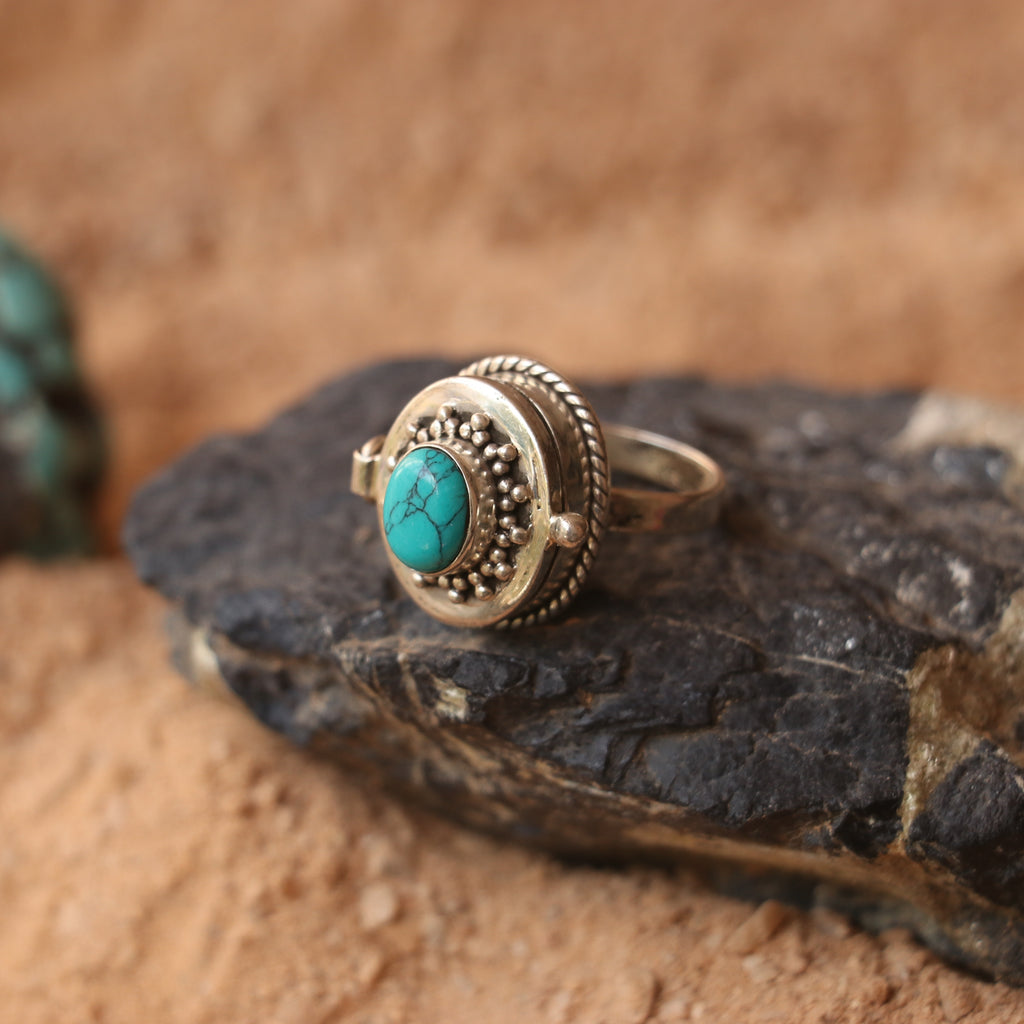 SILVER OPENABLE BOX RING WITH TURQUOISE