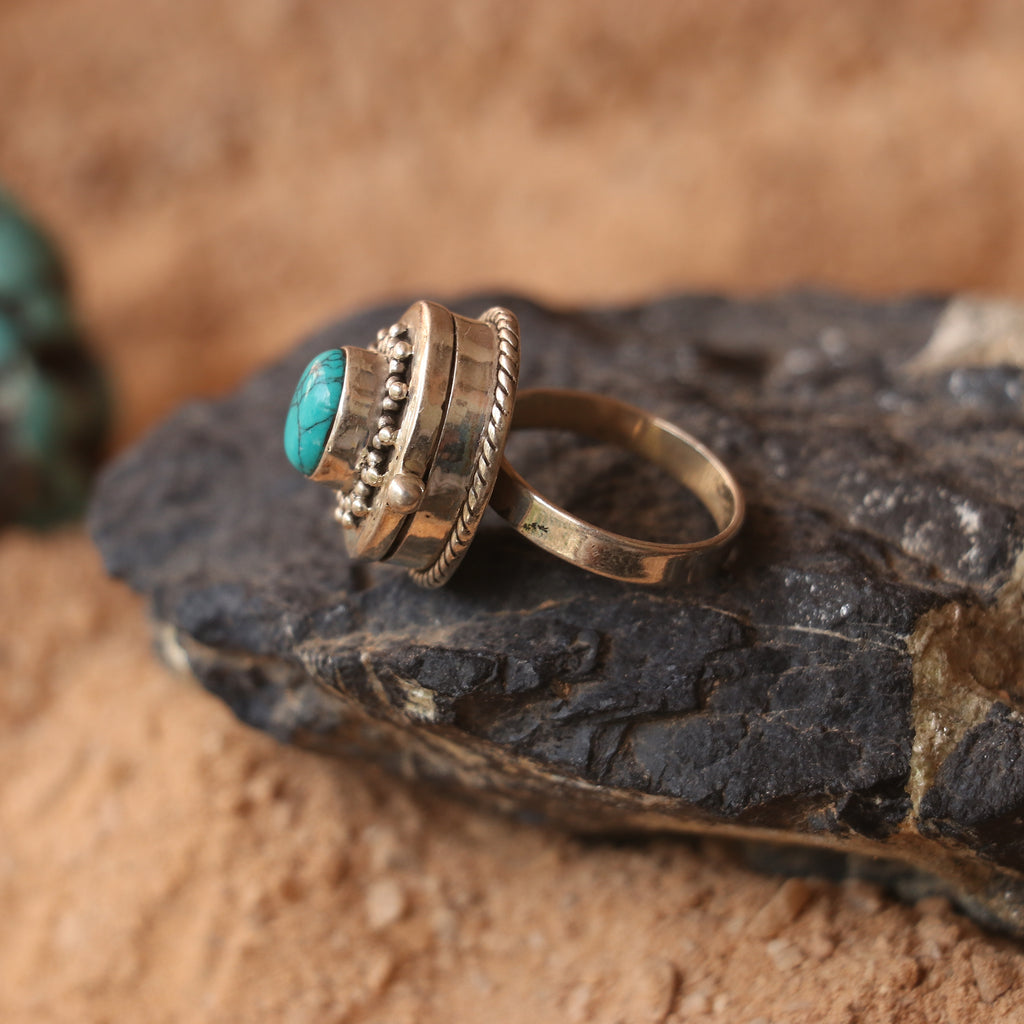 SILVER OPENABLE BOX RING WITH TURQUOISE