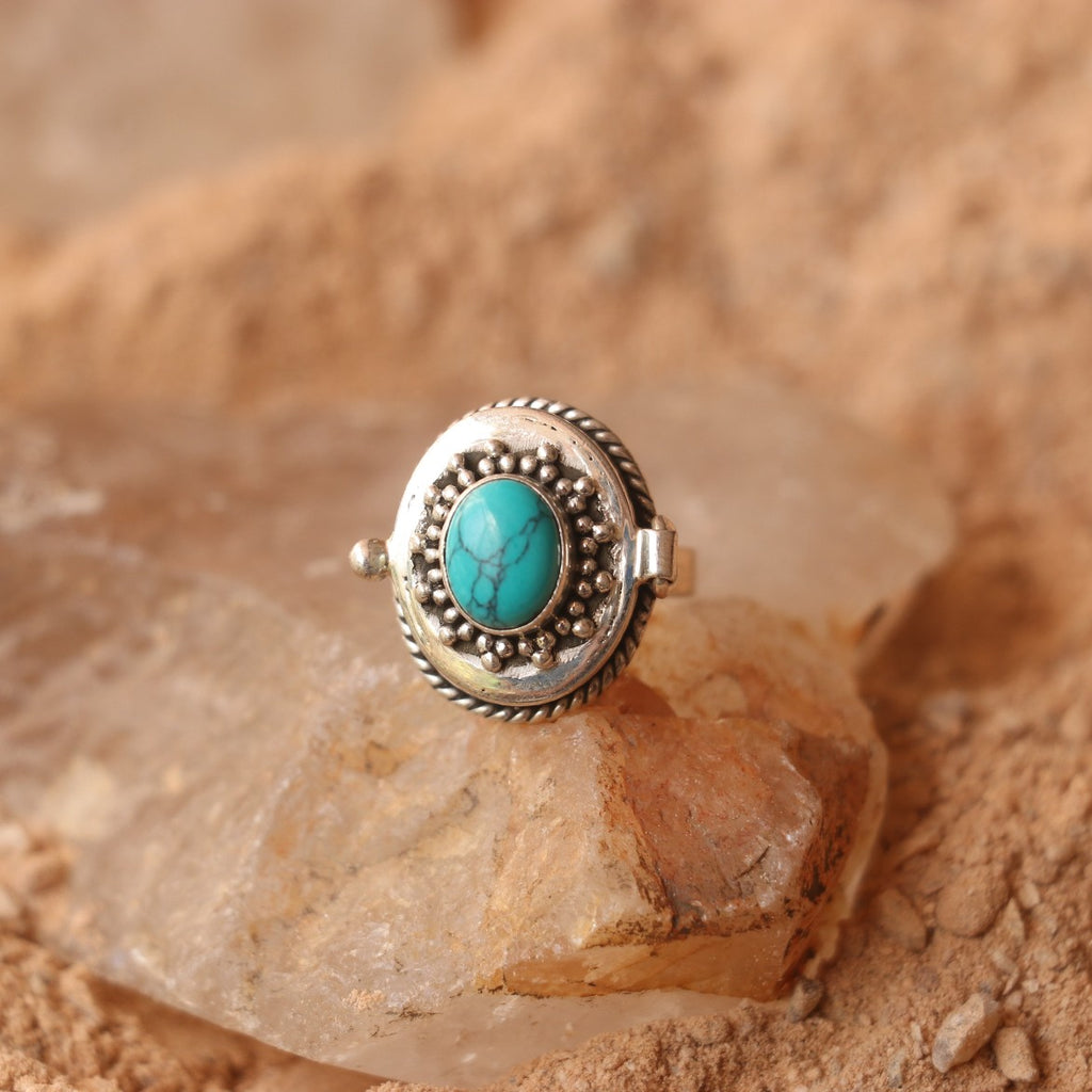 SILVER OPENABLE BOX RING WITH TURQUOISE