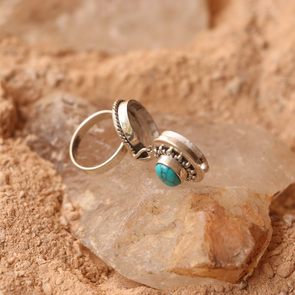 SILVER OPENABLE BOX RING WITH TURQUOISE