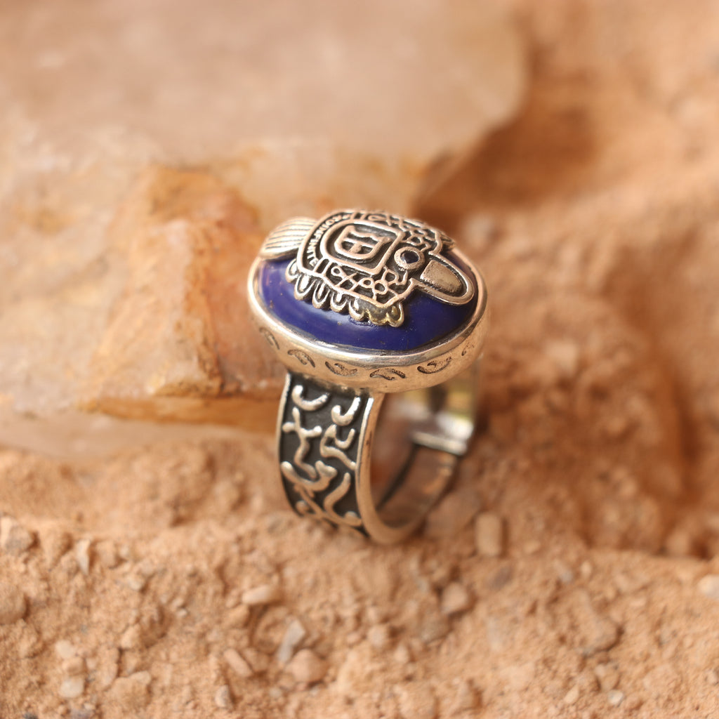 TRIBAL SILVER RING FEATURING A LAPIS LAZULLI STONE