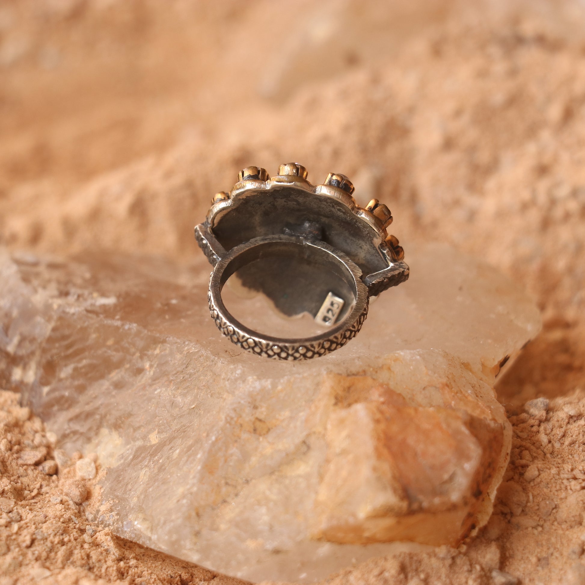 HANDCRAFTED SILVER RING WITH RUBIES , EMERALDS & ZIRCONS