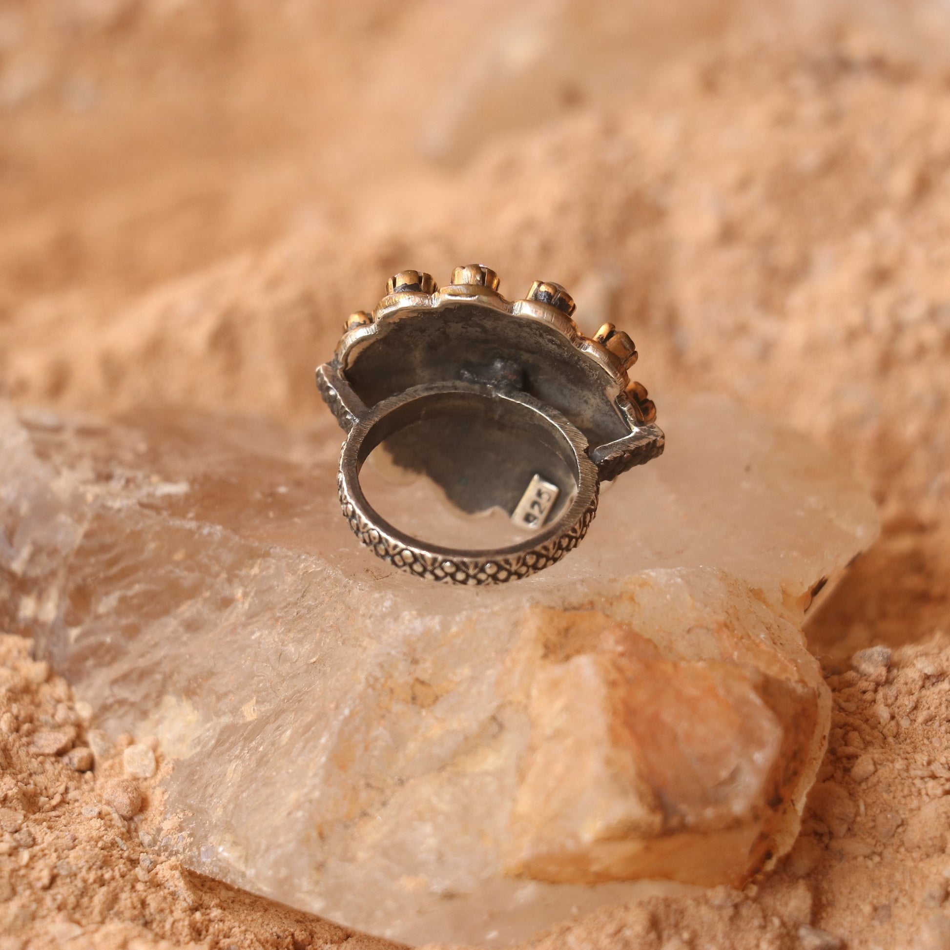 HANDCRAFTED SILVER RING WITH RUBIES , EMERALDS & ZIRCONS