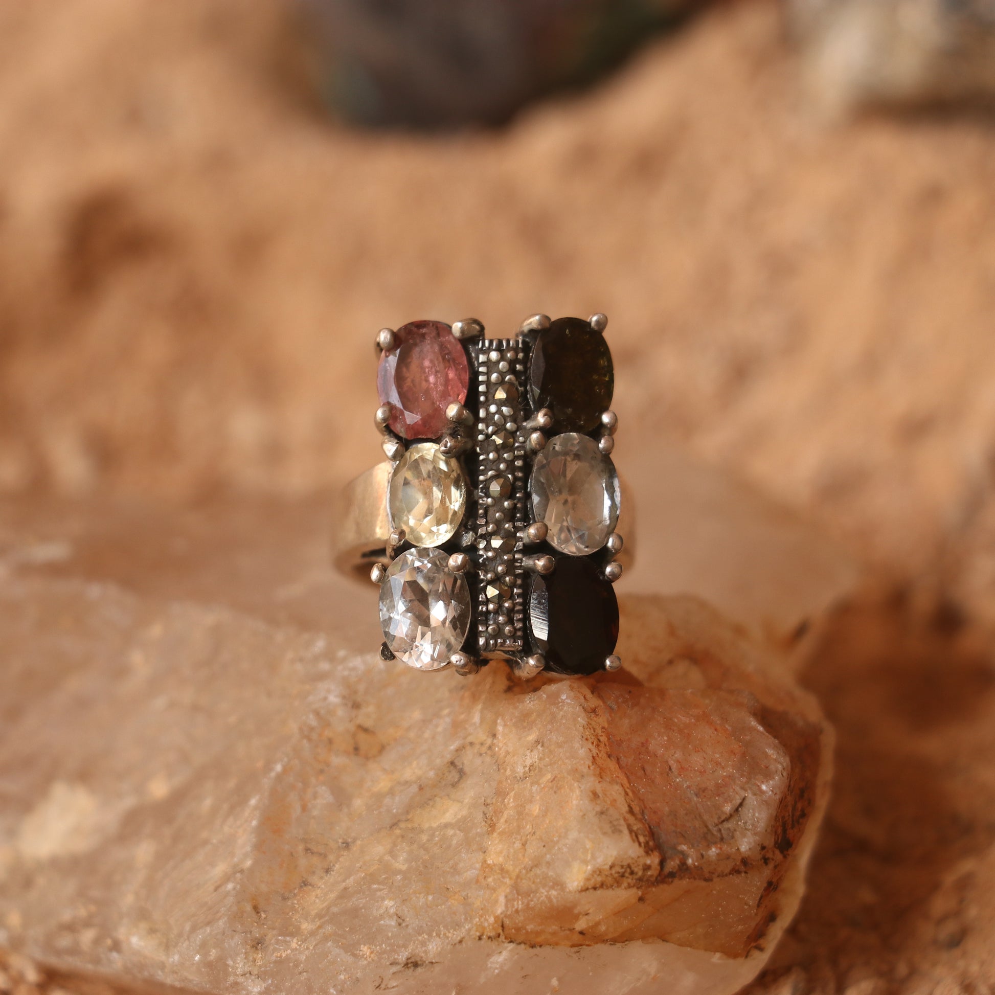 SILVER RING WITH MULTICOLOURED TOURMALINES