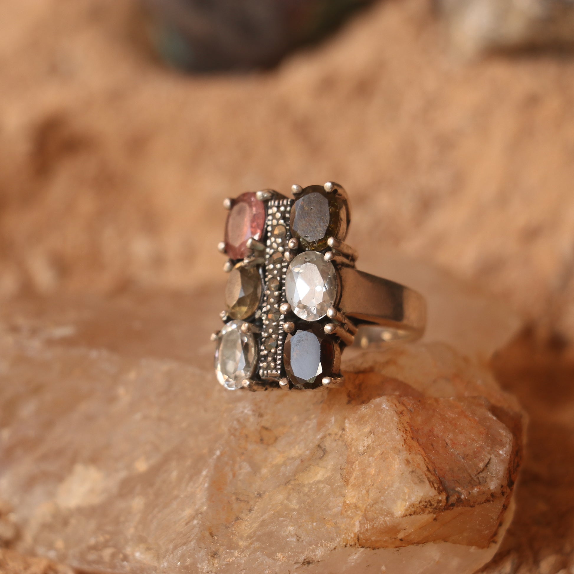 SILVER RING WITH MULTICOLOURED TOURMALINES