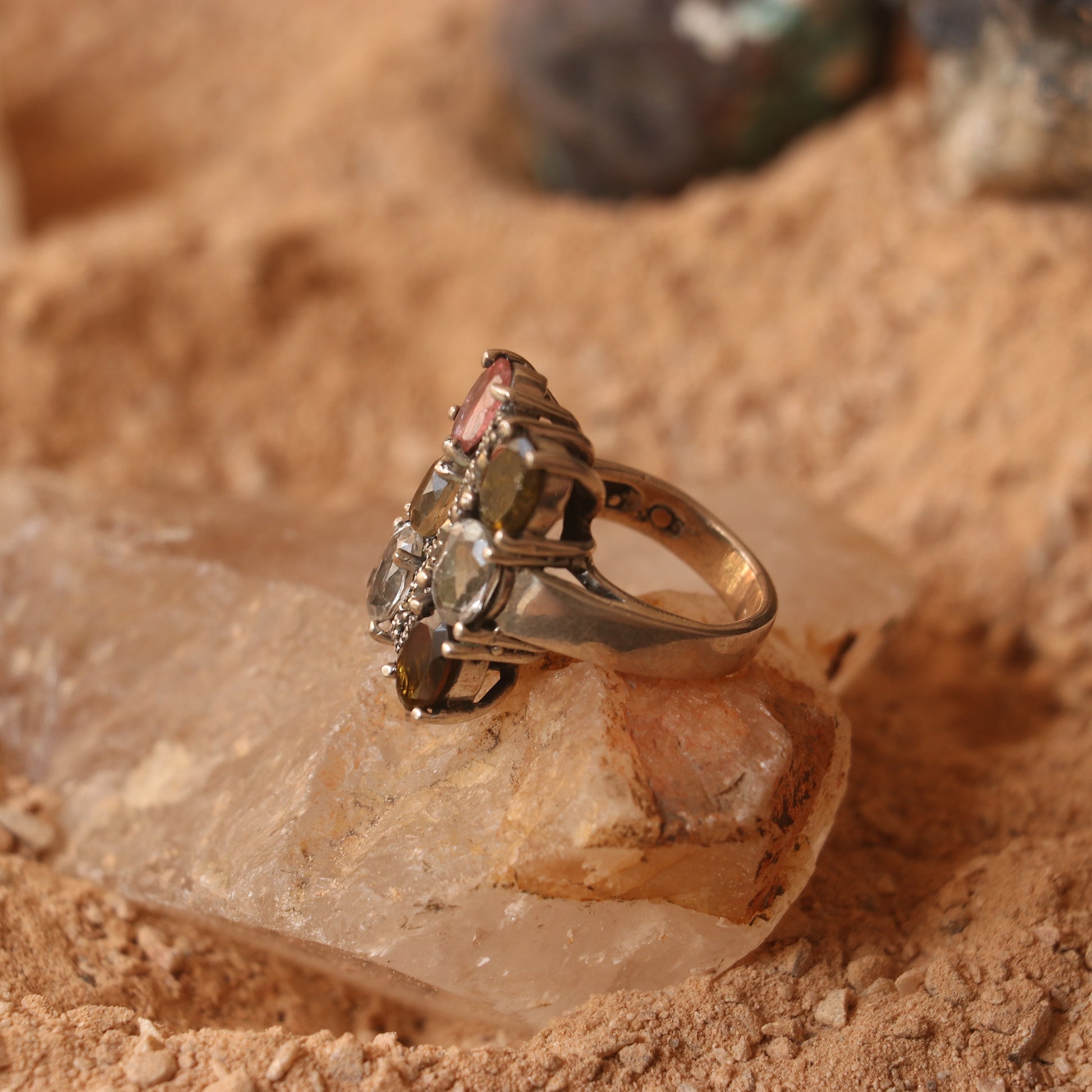 SILVER RING WITH MULTICOLOURED TOURMALINES