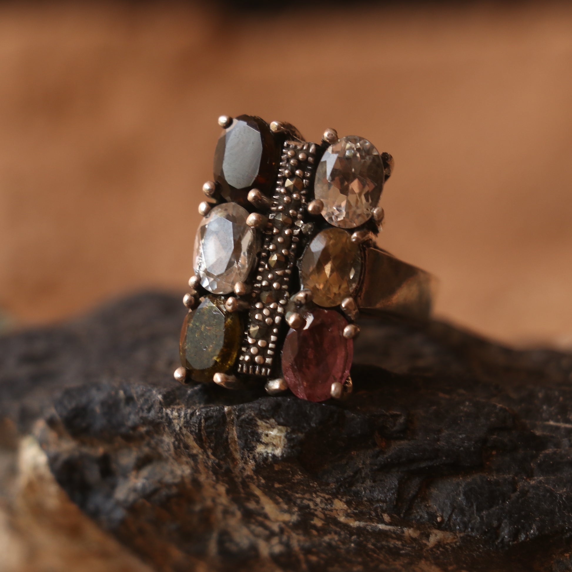 SILVER RING WITH MULTICOLOURED TOURMALINES