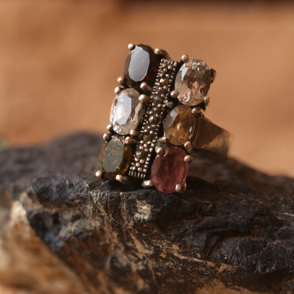 SILVER RING WITH MULTICOLOURED TOURMALINES